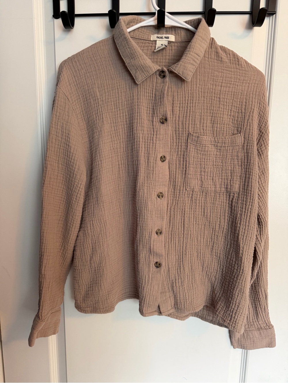 Rachel Paige Cotton Gauze Button-Down Shirt Chest Pocket Size M